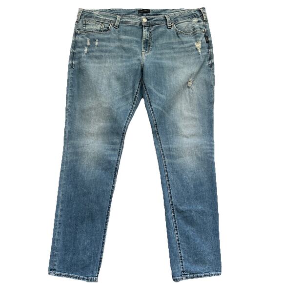 Silver Jeans Co Girlfriend Jeans Womens Sz 22 Distressed Hi-Rise Stretch Cowgirl - Picture 1 of 11